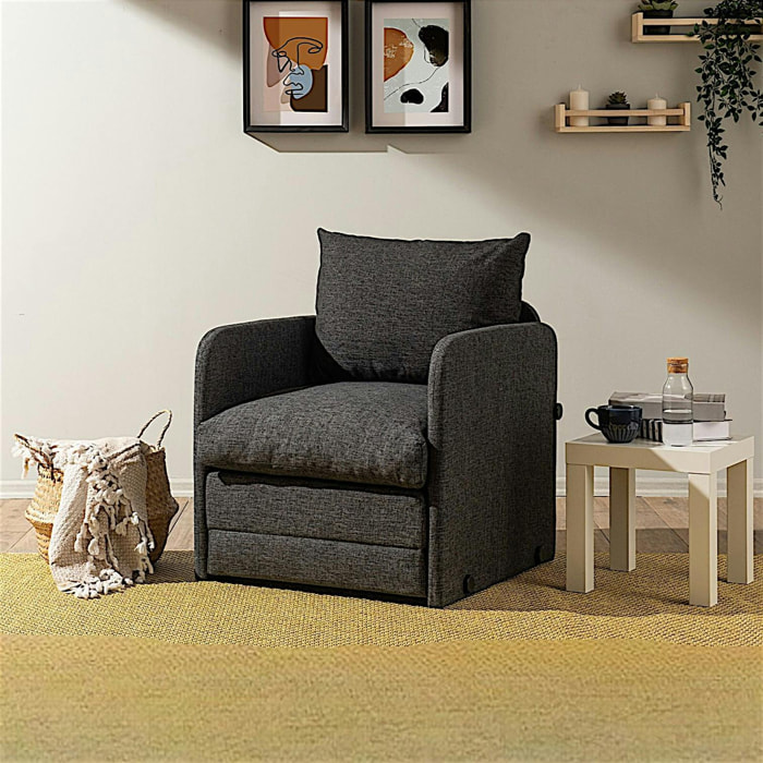 Fauteuil convertible gris foncé lin couchage 200 cm ORURO