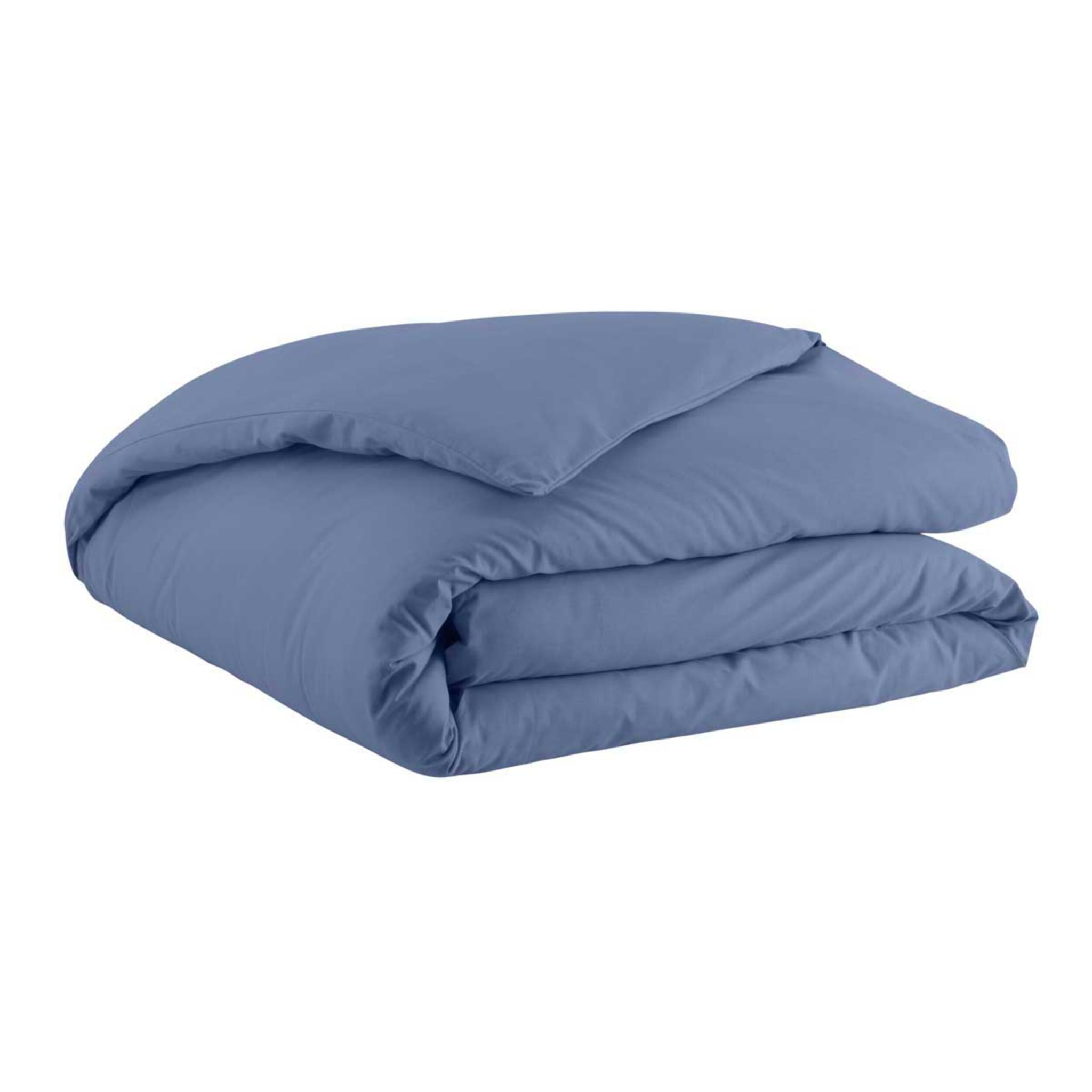 Parure de lit Housse de couette + taies carrées unie en coton, Made in France, TOUT DOUX , Bleu Denim