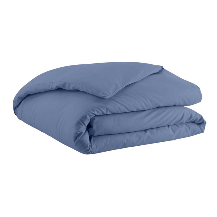 Parure de lit Housse de couette + taies carrées unie en coton, Made in France, TOUT DOUX , Bleu Denim
