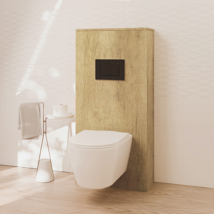 Pack Wc Suspendu + Châssis + Boîtier de Support Nature | Toilette Blanc Mat | Bouton Noir | Réservoir Encastré | Couvercle Amorti | Alday