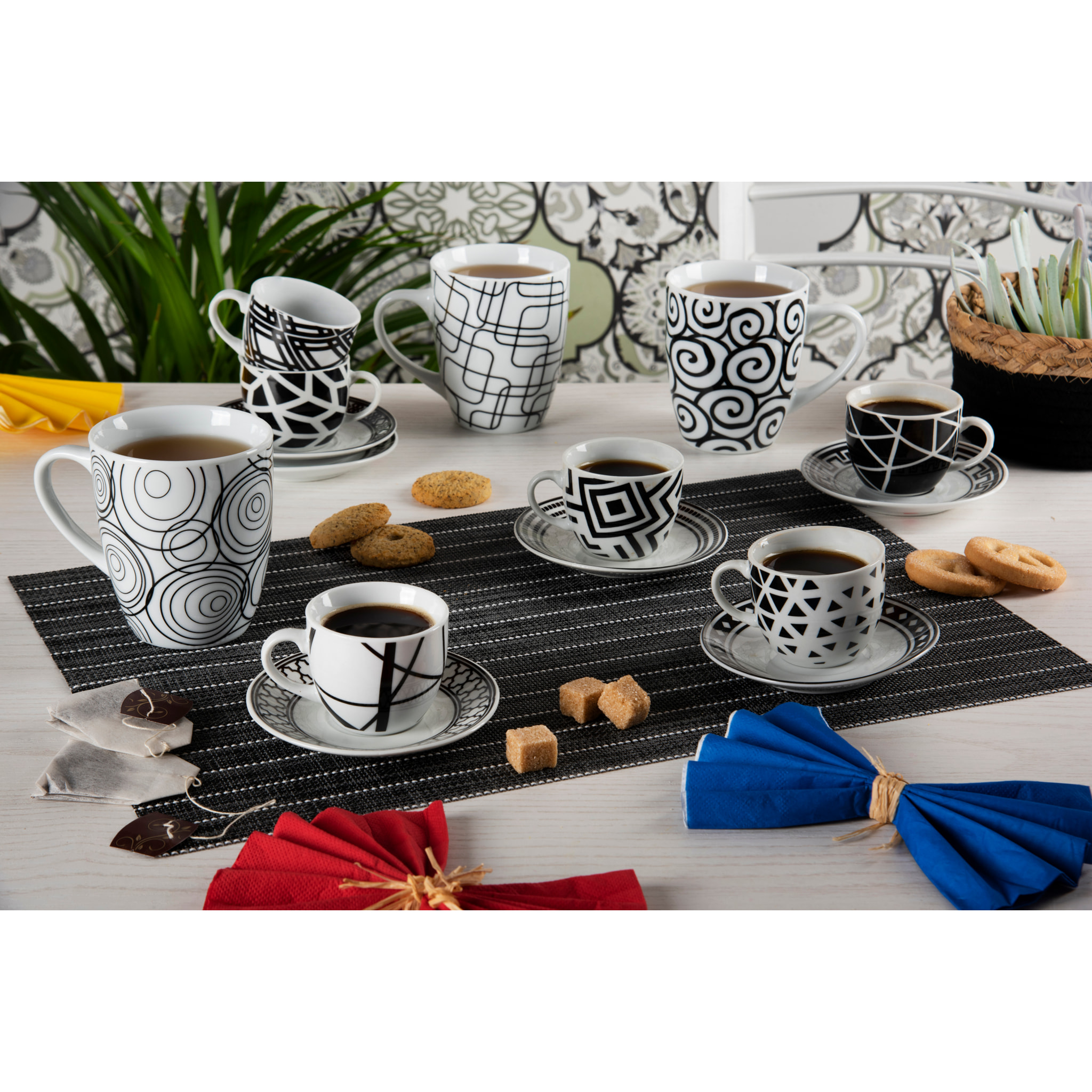 Set 6 Tazzine Caffè con Piattini Excelsa – Emily, Porcellana Multicolore