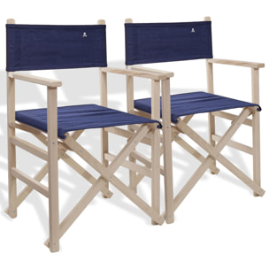 Set de 4 sillones director plegables estructura sin barniz y lona color azul oscuro