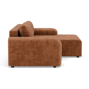 Rebecca - canapé d'angle droit 4 places convertible avec coffre en velours texturé - Rouille
