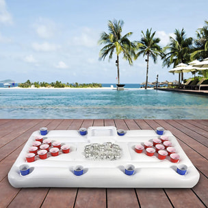 Porta bebidas hinchable, juego de beer-pong, barra de bar de piscina.