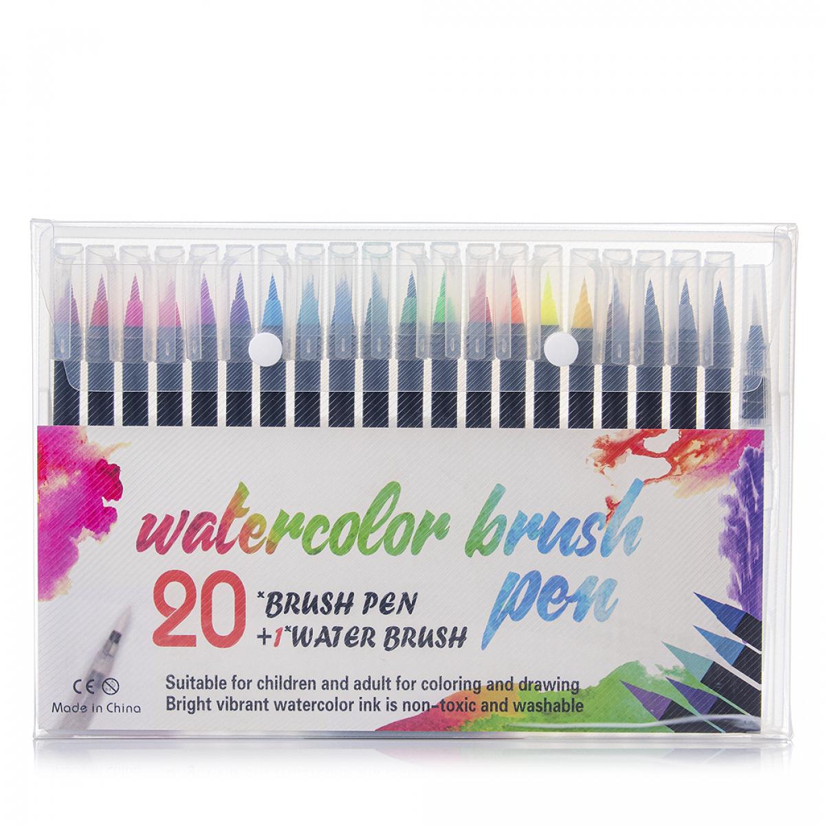 Set de 20+1 Rotuladores con punta de pincel acuarelables con pincel mezclador de agua. Pinceles premium de nylon flexible para Manga, dibujos y caligrafía.