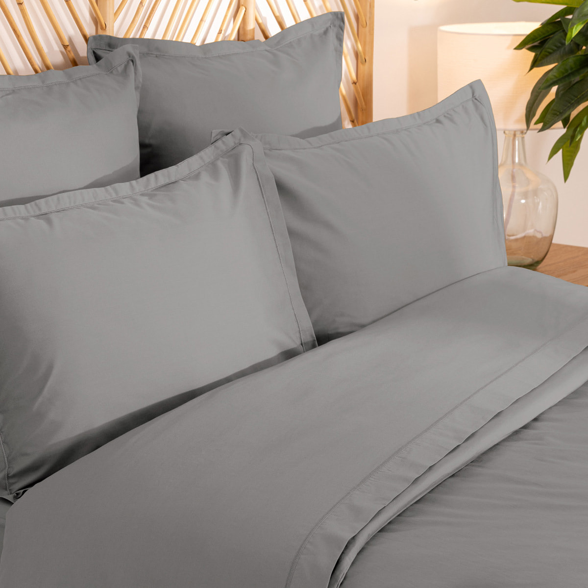 Drap-housse percale gris 180x200cm