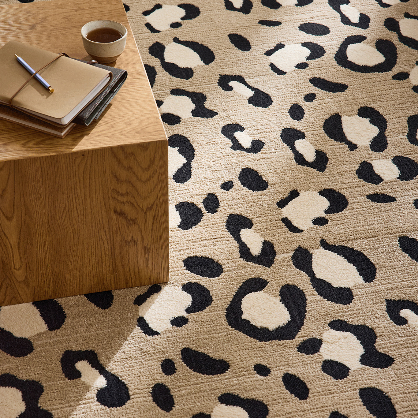 LEOVAH - Tapis salon motif léopard beige
