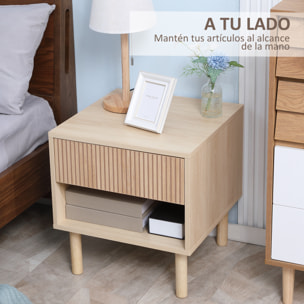Mesita de Noche, Mesilla de Noche con Cajón y Estante Abierto, Estilo Moderno, Mesita Auxiliar para Dormitorio, Salón, 47x47x50 cm, Madera Natural