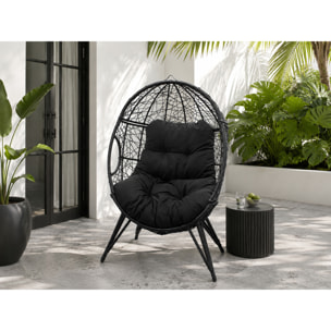 Fauteuil œuf sur pied en résine noir effet rotin JIMMY