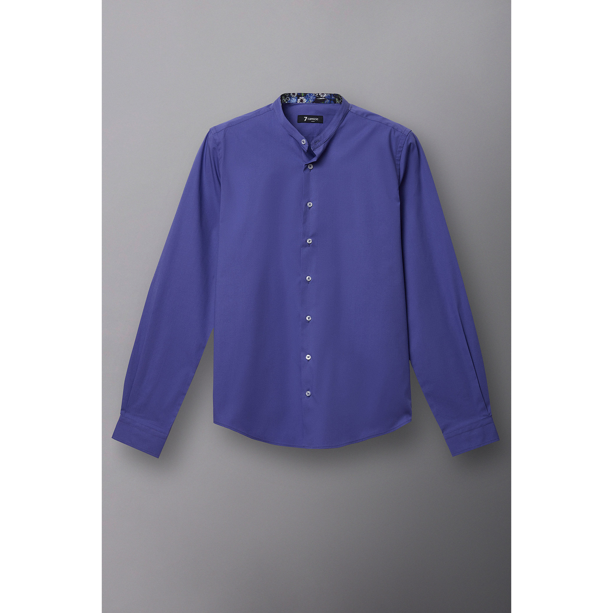 Camicia Uomo Coreano Slim Popeline Stretch Unito Celeste Cadetto