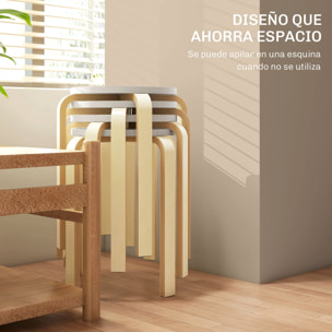 Taburetes Apilables Juego de 4 Taburetes Multiusos Taburetes de Madera Redondos Carga 120 kg para Salón Oficina Dormitorio Estudio Ø40x45 cm Natural y Blanco