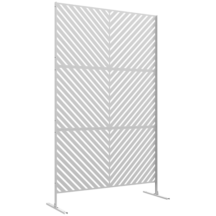 Biombo de Exterior Separador de Ambientes con 3 Piezas Patrón de Triángulo Invertido con Marco de Acero Pantalla de Privacidad para Patio Terraza Jardín 122x45x198 cm Blanco