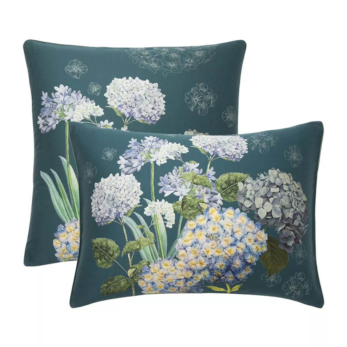 Taie d'oreiller satin de coton imprimé bleu vert Maelys satin canard