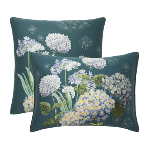 Taie d'oreiller satin de coton imprimé bleu vert Maelys satin canard