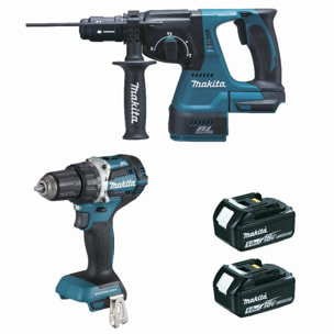 Ensemble de 2 machines 18 V Li-Ion 5 Ah MAKITA Perceuse DDF484 + Perfo DHR243 - 2 batteries, chargeur, coffret - DLX2191TJ