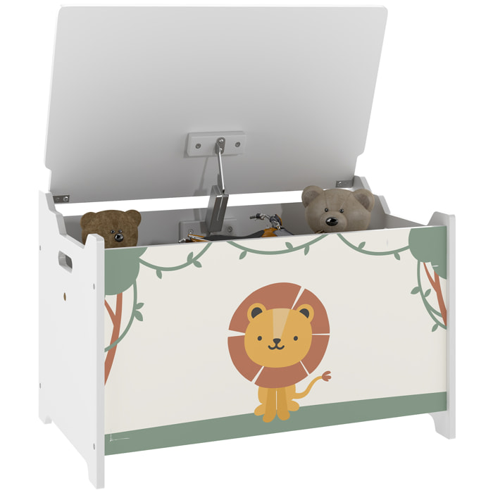 Coffre malle de rangement coffre à jouets design lion dim. 60L x 37l x 39H cm vérin pneumatique MDF vert