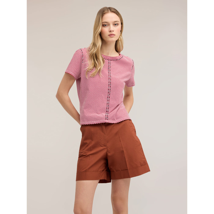 Motivi - T-shirt a righe con micro borchie - Rosso