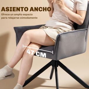 Juego de 2 Sillas de Comedor Giratorias 360°, Sillas de Cocina con Reposabrazos, Respaldo Acolchado, Tapizado en Terciopelo, Patas de Acero, para Oficina, Conferencia, Sala de Estar, Gris