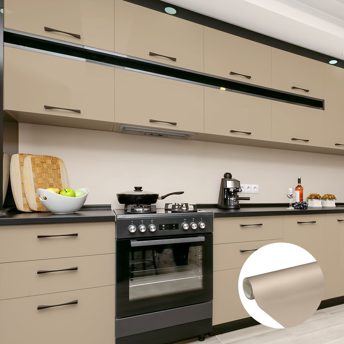Rouleau adhésif décoratif Vinyle au Mètre - Taupe - Sticker Lavable Imperméable Mur Cuisine Meubles
