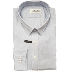 Camicia Uomo 1 Bottone Italiano Slim Popeline Riga Stretta Celeste/Bianco
