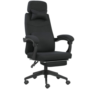 Fauteuil de bureau manager grand confort dossier réglable repose-pied coussin lombaire roulettes 360° lin 62L x 68P x 127H cm noir