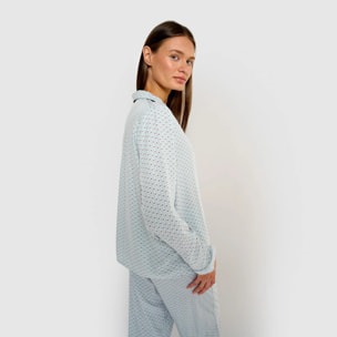 Pigiama lungo stile camicia in viscosa azzurro chiaro sassy