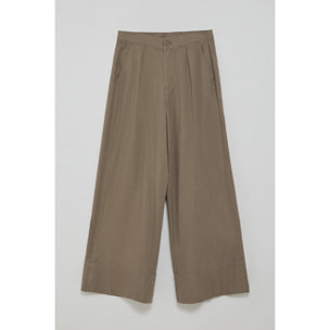 Pantalón color taupe Deia de algodón y lino con detalles Polo Club