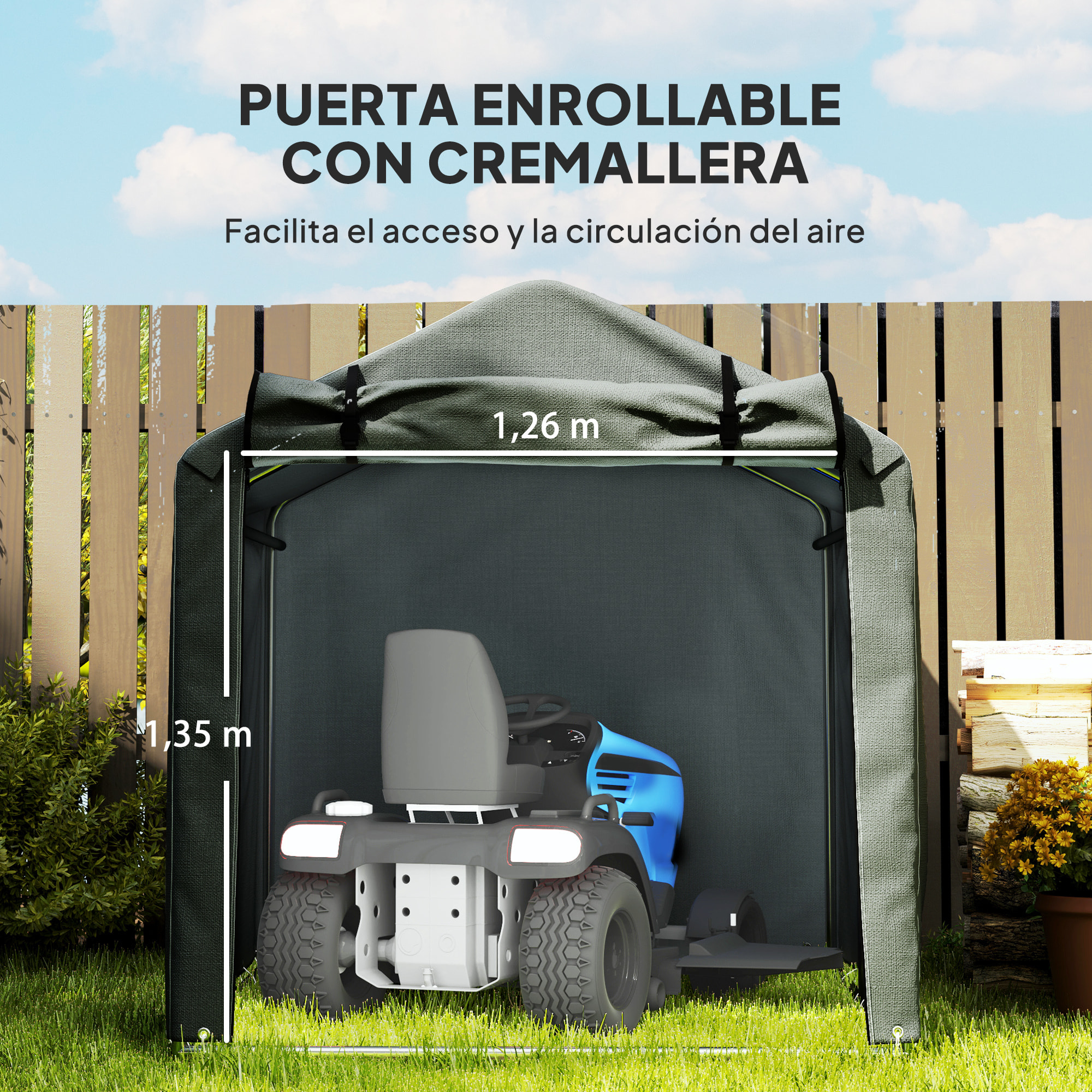 Carpa de Jardín Exterior para Herramientas Bicicletas 2,2x1,57x1,65 m, Cobertizo Exterior con Puerta Desmontable con Cremallera, Impermeable, Anti-UV, Garaje Portátil, Gris Oscuro