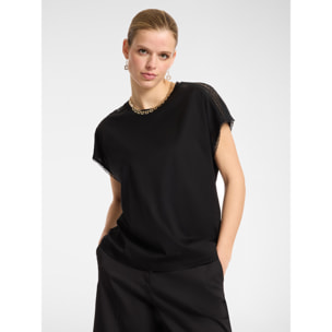 Elena Mirò - T-shirt con inserto in pizzo sulle spalle - Nero