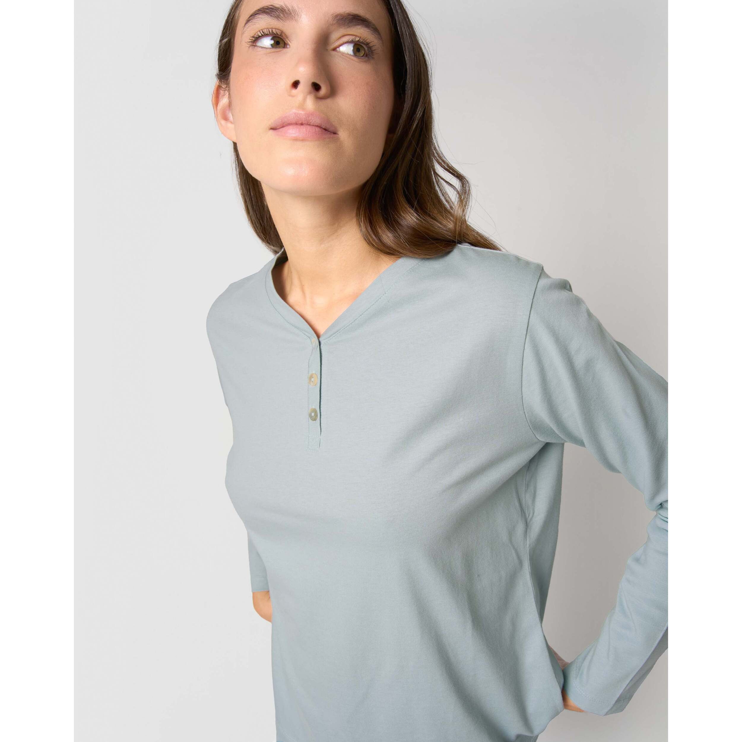 Pigiama lungo in cotone con scollo a V doce azzurro acqua