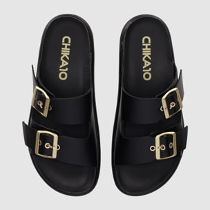 Sandalias de Piel - Negro - Tacón: Bajo