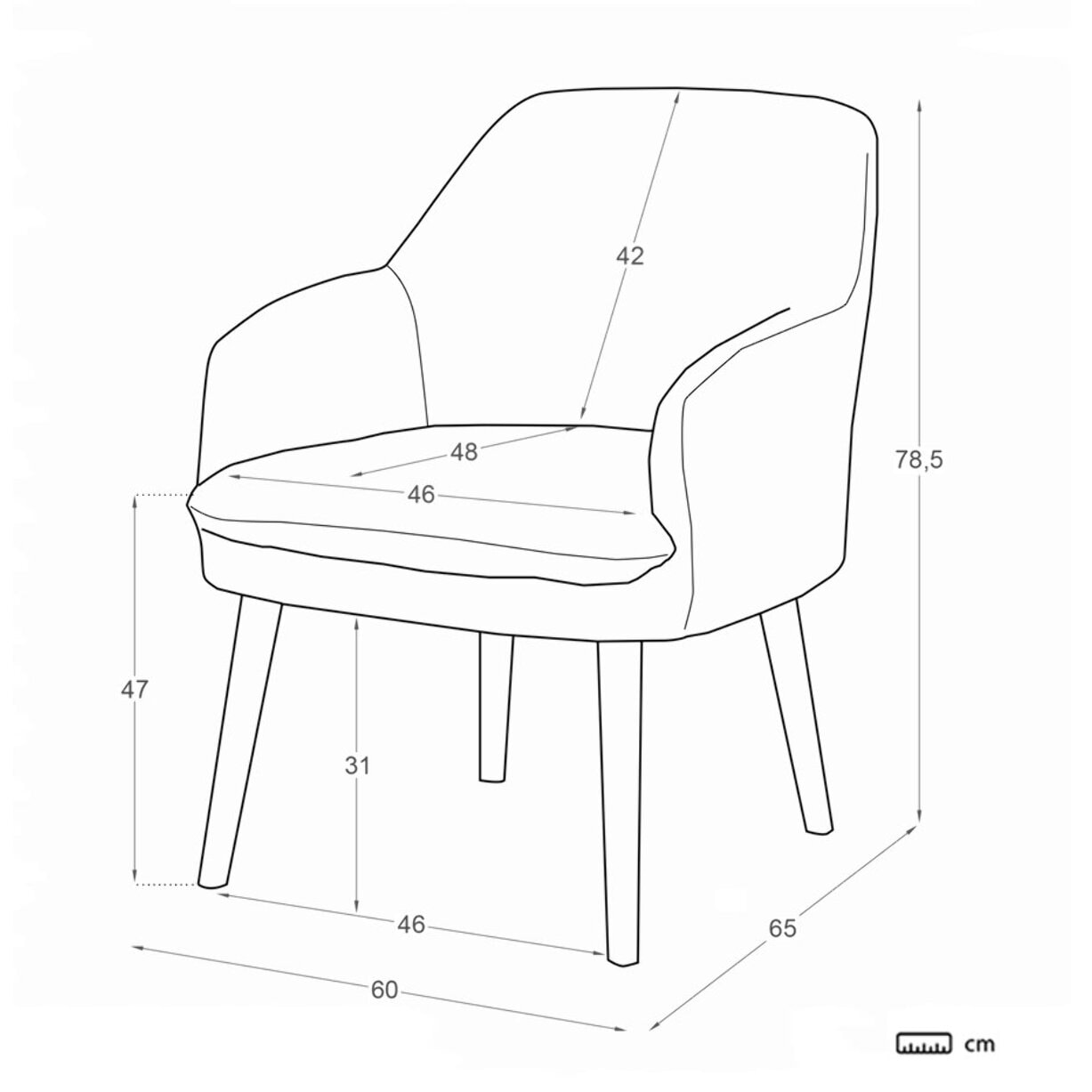 Fauteuil Mara -bois et tissu-couleur beige 60 x 79 x 65 cm