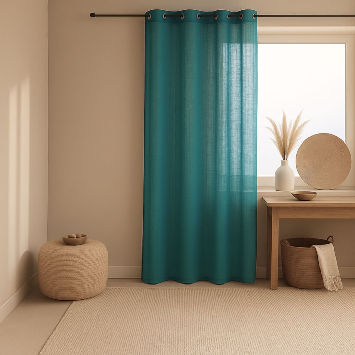 Voilage   - Effet lin fluide - Bleu Paon