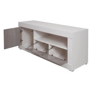 Mobile da soggiorno porta TV, Madia con scaffali e ripiani, Porta TV da salotto, cm 137x42h56, colore Bianco e Cemento