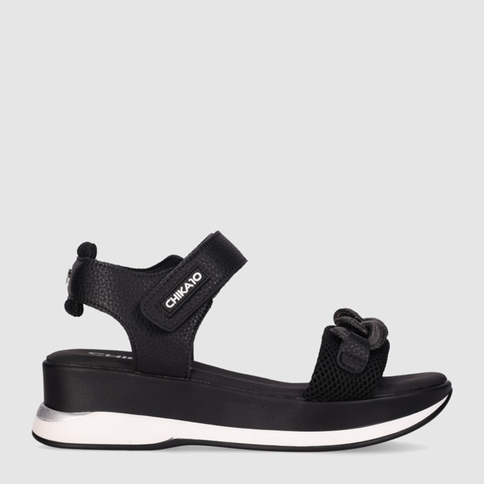 Sandalias de Piel Sintética - Negro - Tacón: 5 cm
