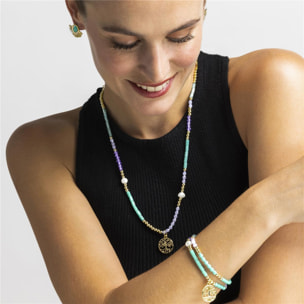 Pulsera con Cristal Azul acabado oro 18k
