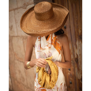 Vestido Largo Floral con Escote Halter Drapeado