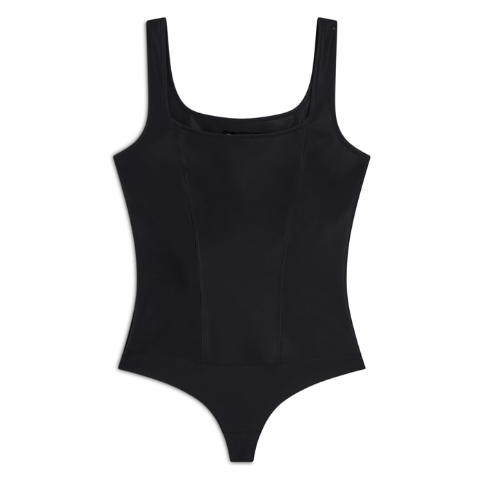 Body scollo quadrato in similpelle lucida