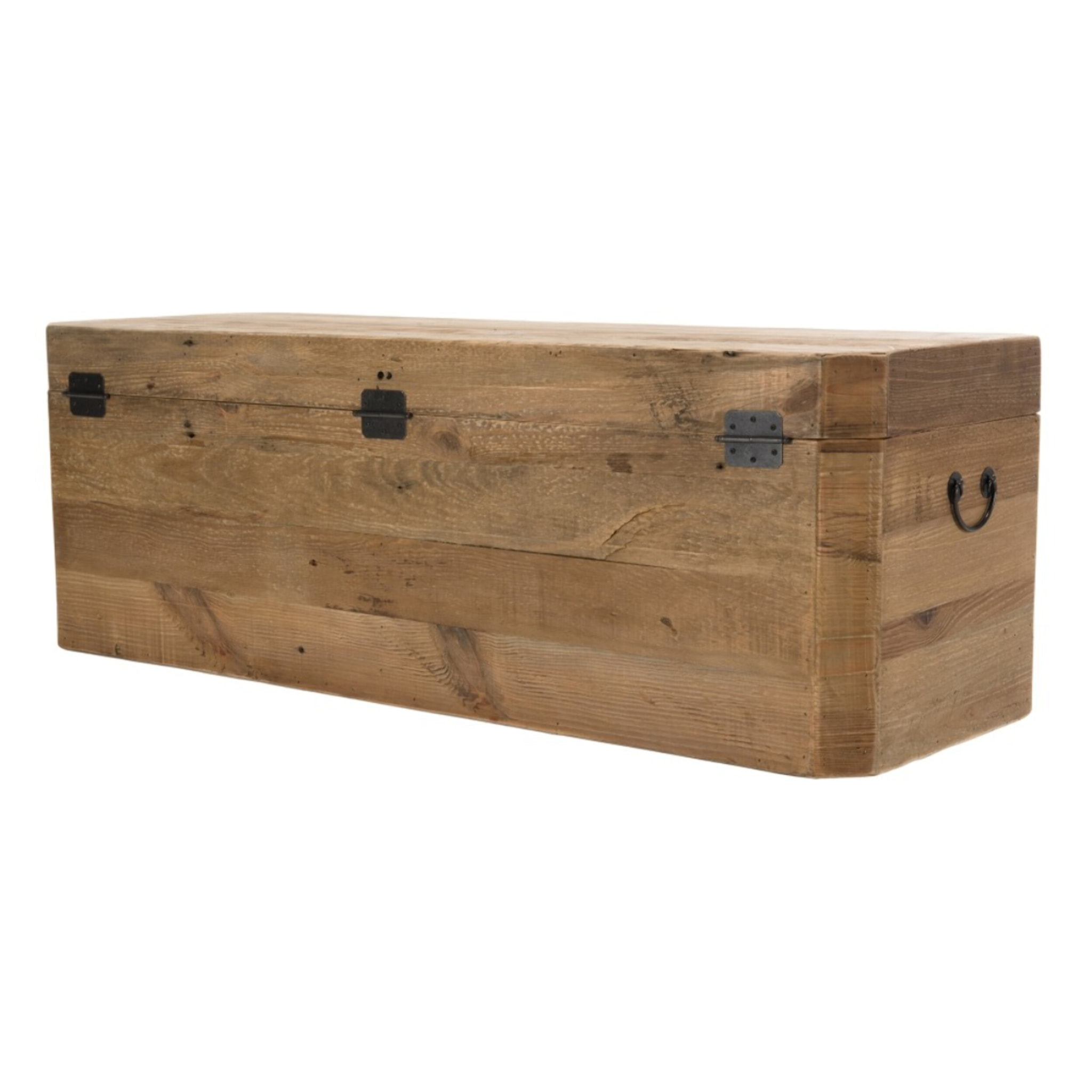 SANDY - Coffre rangement marron bois Pin recyclé poignées métal noir