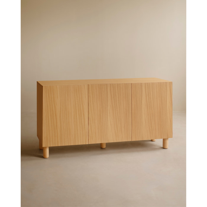 Buffet avec 3 portes en bois de placage de chêne naturel de 160x40cm Hauteur: 85 Longueur: 160 Largeur: 40