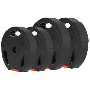 Disques de poids 2 x 5Kg + 2 x 7,5Kg - 3 poignées - trous de Ø25 mm - revêtement PP noir