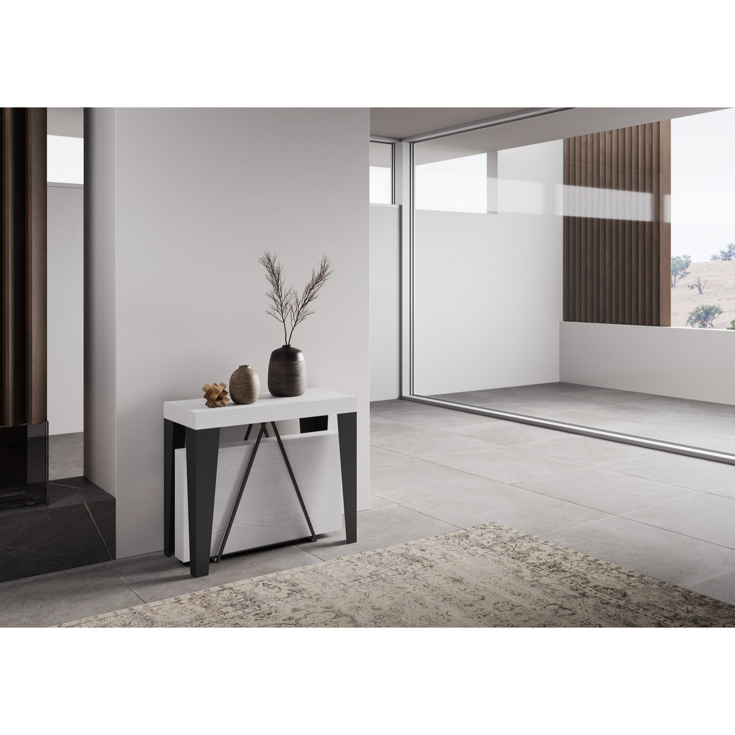 Consola extensible 90x40/300 cm Algo fresno blanco estructura antracita