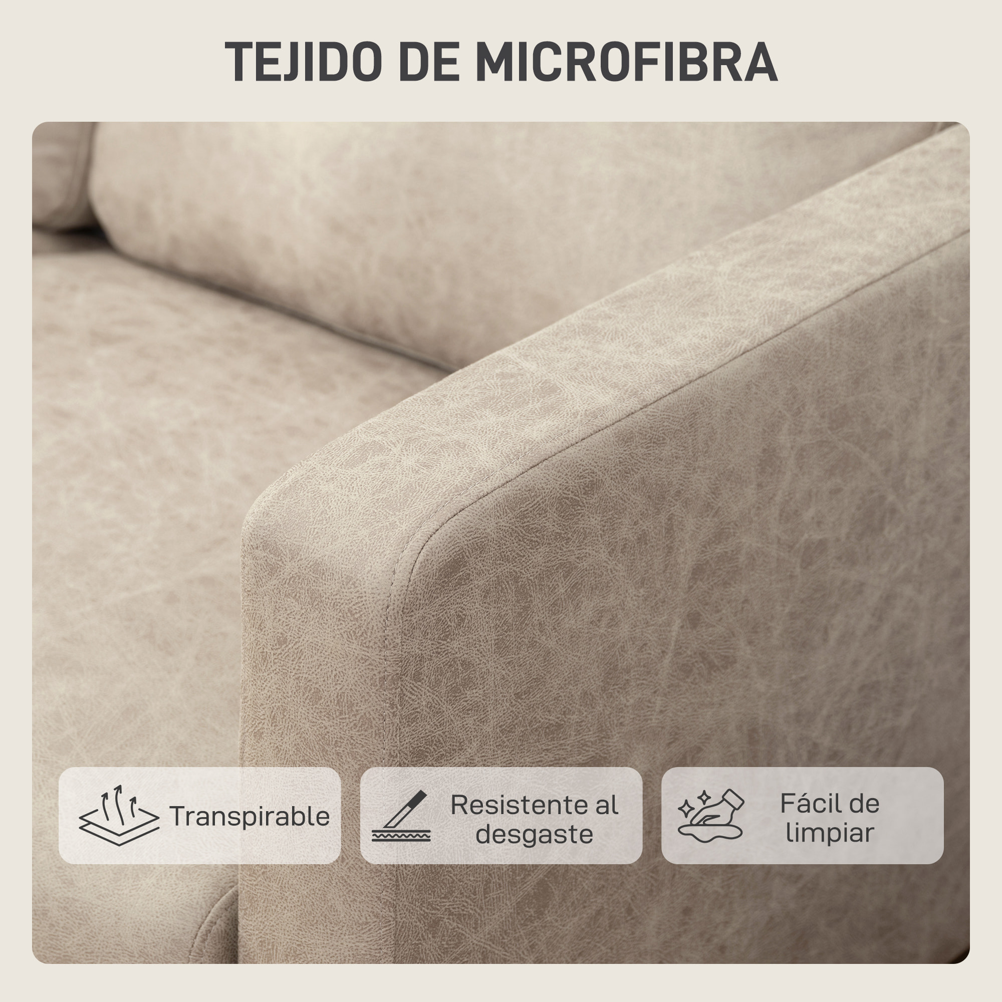 Sofá de 2 Plazas, Tapizado en Microfibra, Sofá Moderno con Patas de Madera, Reposabrazos, para Salón, Dormitorio, Oficina, Sala de Estar, 130x78x85 cm, Crema