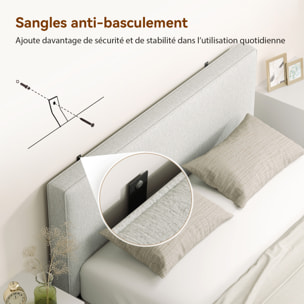 Tête de lit murale rembourrée tissu toucher lin - dim. 140L x 60H cm ép. 10 cm -gris clair chiné