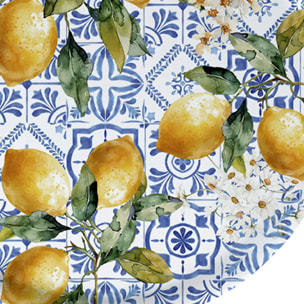 Plateau bois imprimé jaune vert Citrons azulejos bleu