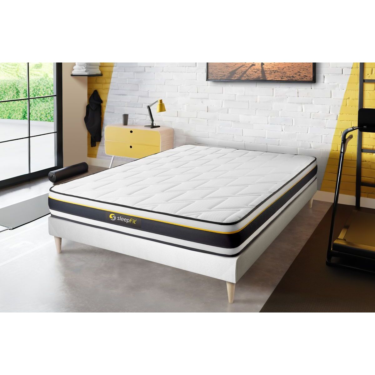Ensemble Matelas Sommier 90x190 cm - Sommier Blanc (déjà monté) - Soft