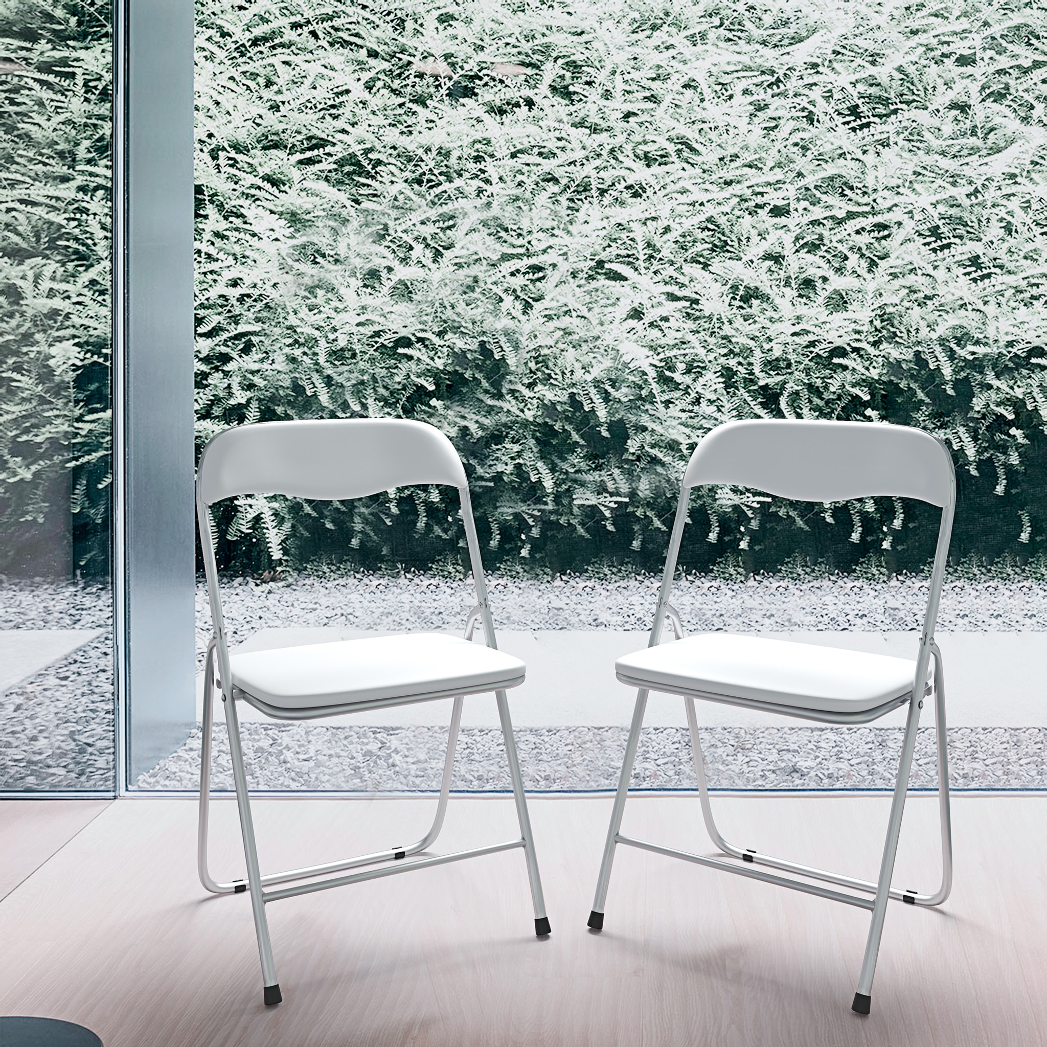 Set da 6 Sedia Pieghevole Slim in Metallo Sedie Salvaspazio Ufficio Casa Campeggio Salotto Cucina Ecopelle Comoda Seduta Imbottita 78x44x44 cm Bianco