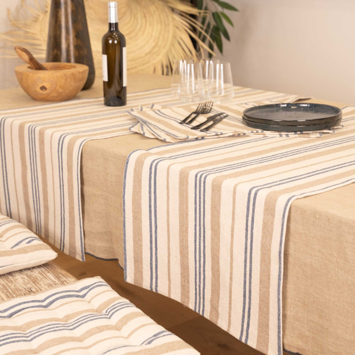 Chemin de table à rayures en coton - Bleu Foncé