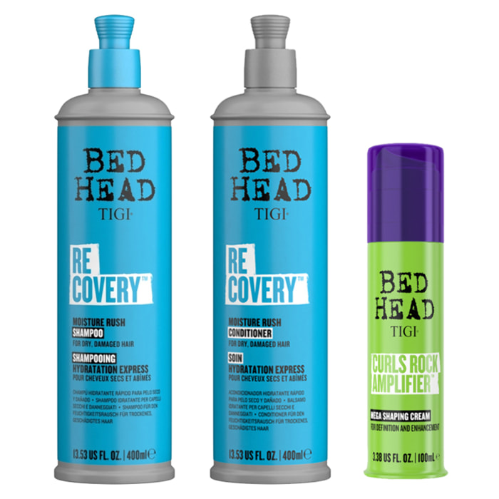 TIGI Kit Bed Head Idratante Recovery Moisture Rush Shampoo 400ml + Conditioner 400ml + Curls Rock 113ml