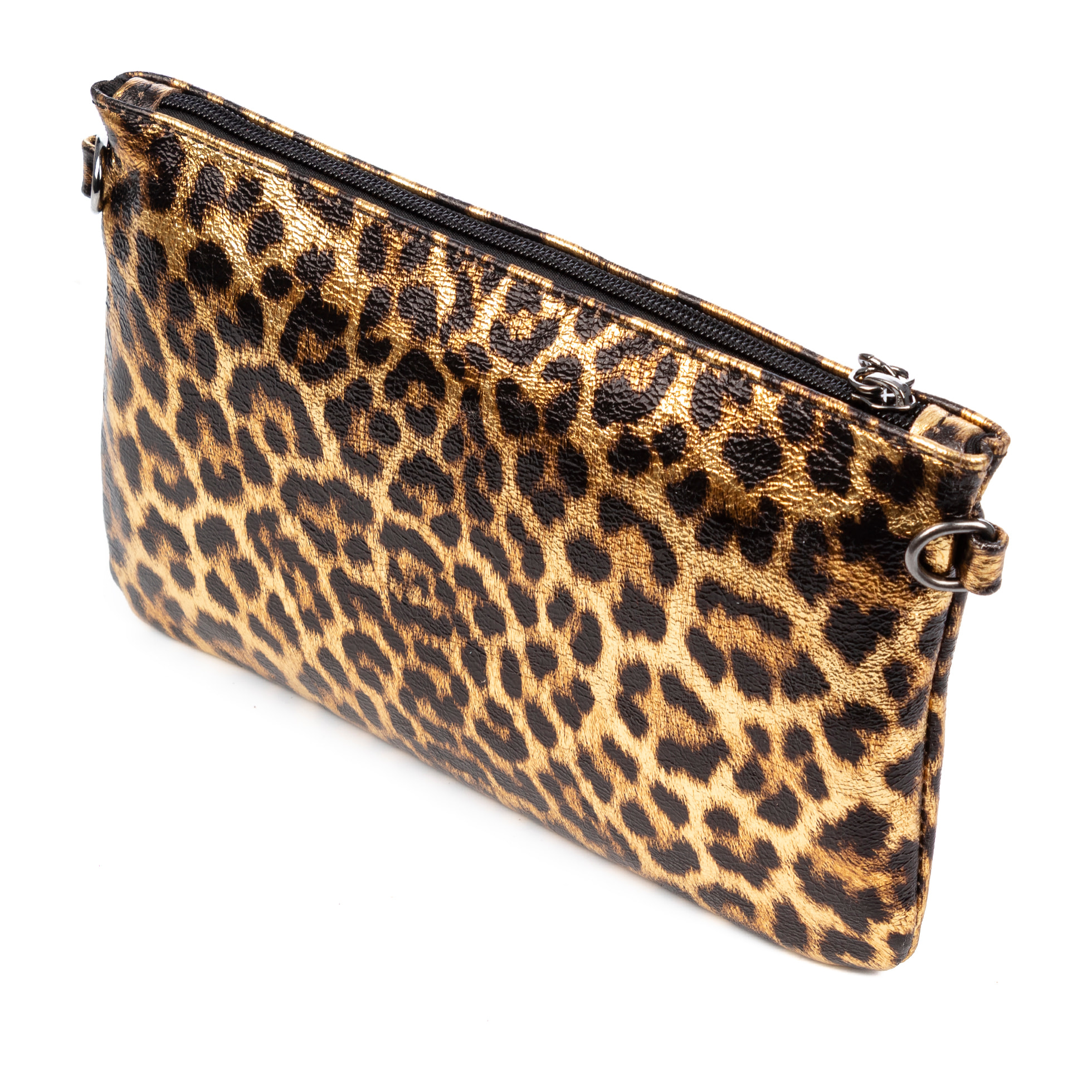 Oleggio bolso bandolera mujer. Piel auténtica Gamuza con estampado de animal print leopardo y lacada brillante.